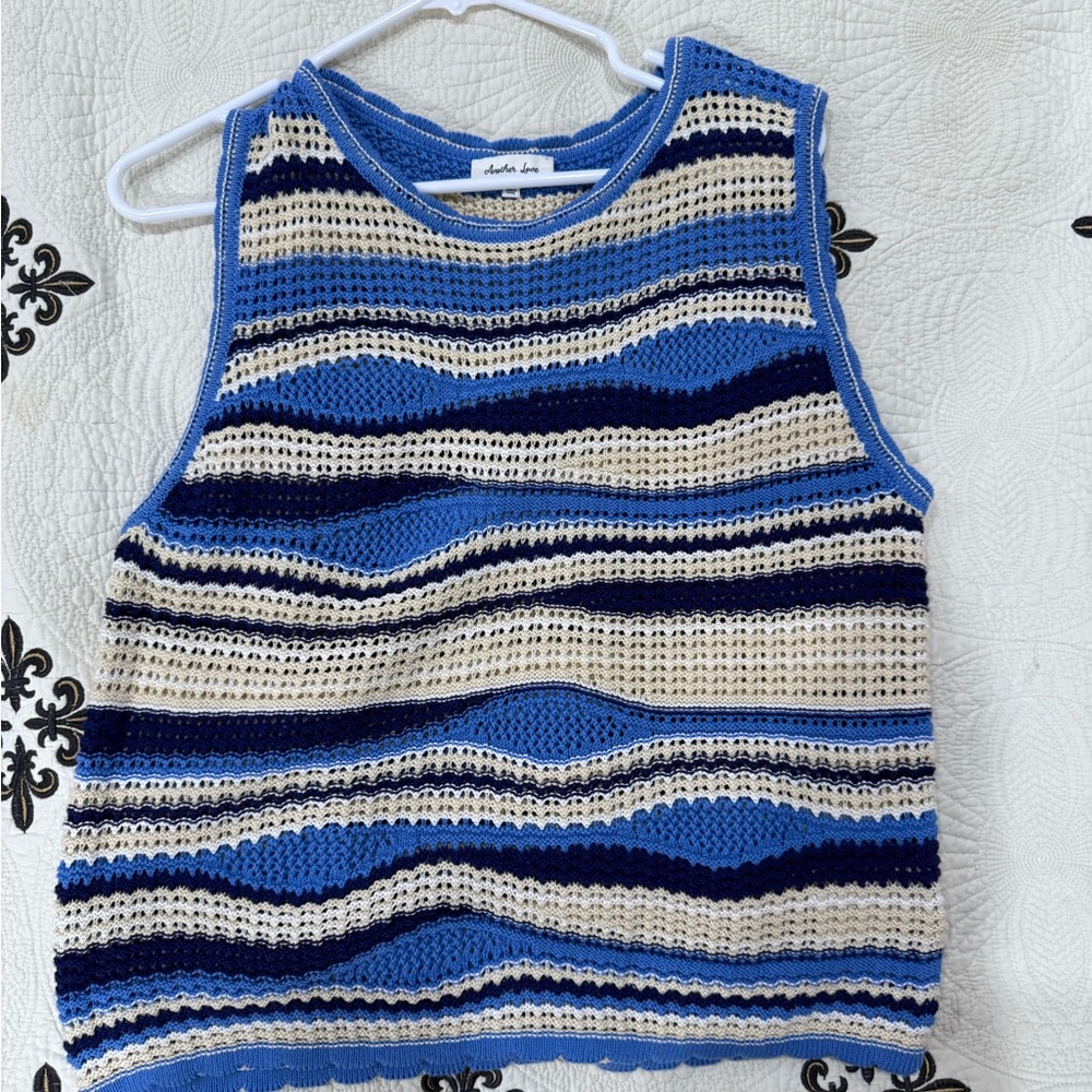 Another Love Blue and Cream Knit Top